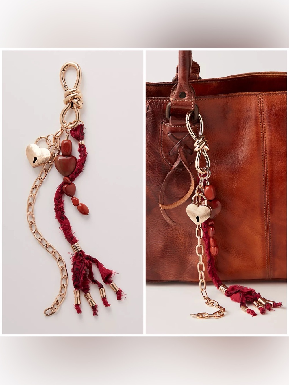 NWT Free People Semi Precious Charmed Strand Bag Charm - burnt red - one size